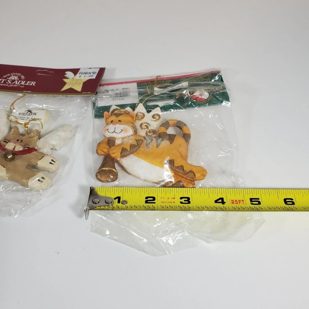 2 Kurt Adler Glitter Cat Angels Christmas Ornament Brown Orange Kittens New NIP